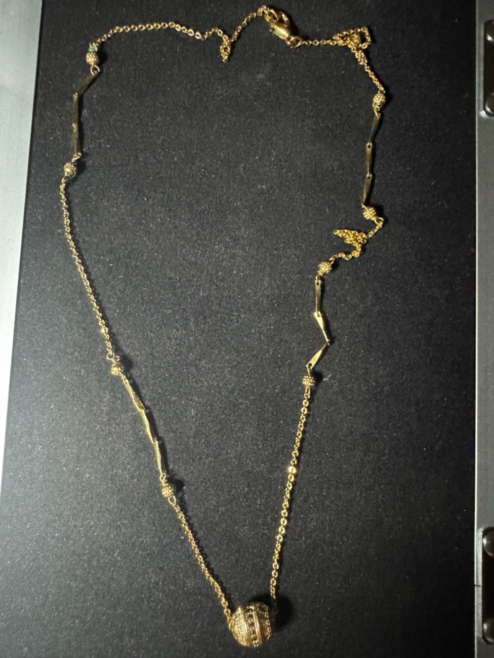 Gold Bead Pendant Necklace - Women's Delicate Chain